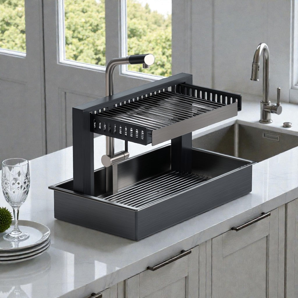 Hydro-Flow 2-Tier Dish Rack - 360° Auto-Drainage System